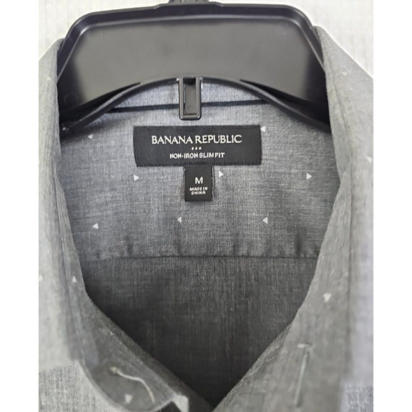 Banana Republic ~Men's Size M~Gray/Dots Non Iron Slim Fit Button-Up Shirt Cotton - Picture 4 of 11